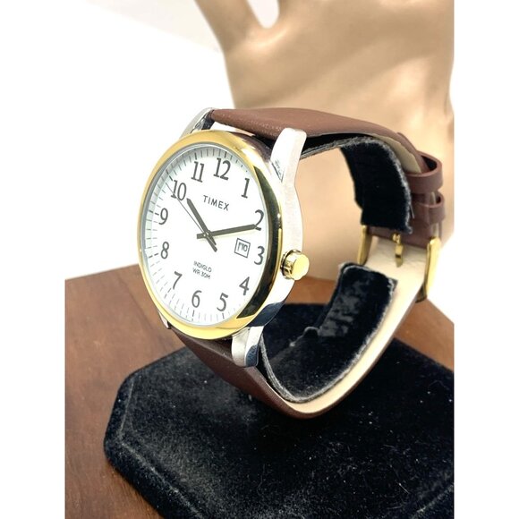 Timex Men's Watch TW2W52100 Quartz Indiglo White Dial Date Brown Leather 40mm - Picture 2 of 14